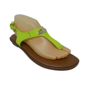 Michael Kors Plate Chartreuse Green Leather Thong Slingback Sandals Flats